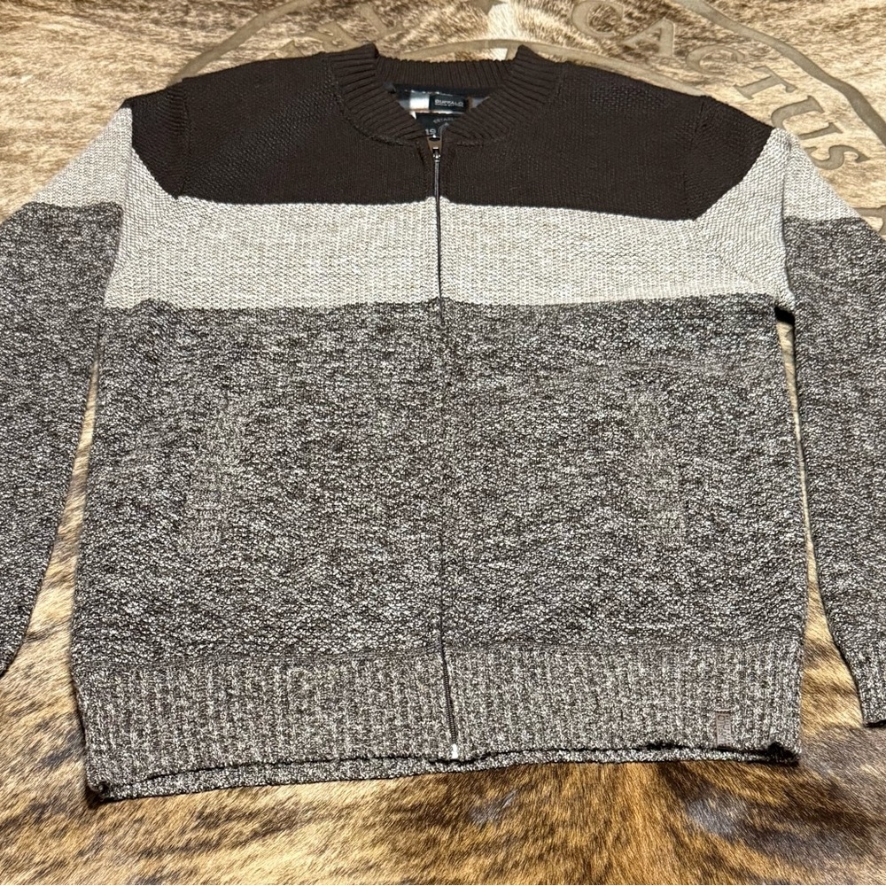 Buffalo David Bitton Men's Brown and Tan Zip-Up Sweater size XL -Pre-owned